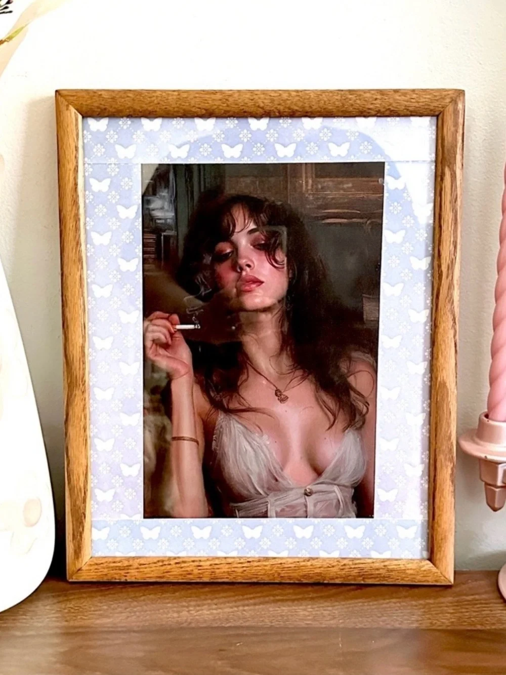 Victorian Coquette Woman Smoking Cigarette Vintage Style Canvas Art Framed Art